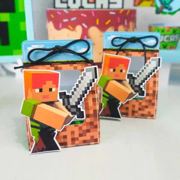 Moldes digitais de aniversário simples Minecraft nos formatos Studio e PDF para impressão de alta resolução e personalizados de festas rápidos.