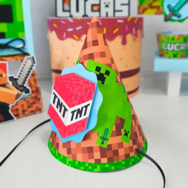 Molde de topo de bolo temático Minecraft nos formatos Studio e PDF para impressão em alta resolução e decoração de festas econômicas.