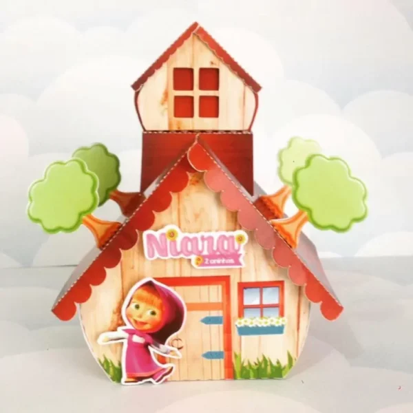 Arquivo de corte para caixa e decoração de aniversário tema Masha e o Urso no formato Studio, ideal para lembrancinhas de festas infantis.