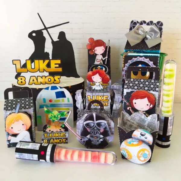 Arquivo de corte digital tema Star Wars para aniversário nos formatos Studio e PDF para máquinas Silhouette ou tesoura, ideal para decoração galáctica.
