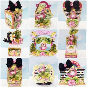 Arquivo digital tema Flamingo no formato Studio para máquinas de corte Silhouette, ideal para topo de bolo e itens de decoração para festas tropicais.