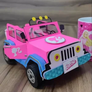 Arquivo digital de carro Jeep da Barbie nos formatos Studio e PDF para máquinas de corte Silhouette ou tesoura, ideal para personalizados e decoração de festas.