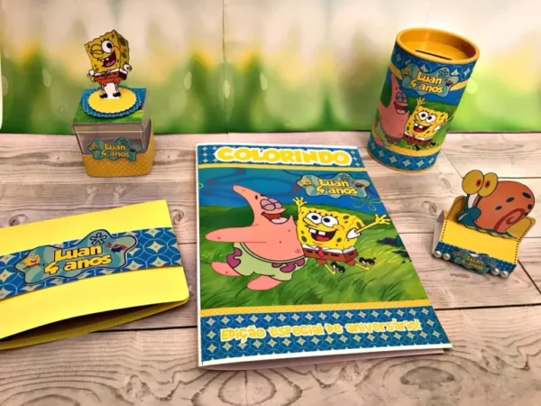 Arquivo para topo de bolo e itens de decoração tema Bob Esponja no formato Studio, pronto para recortar com precisão na Silhouette.