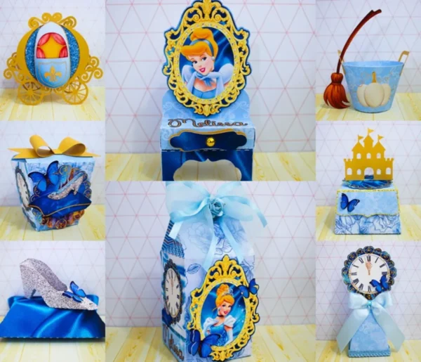 Arquivo digital tema Cinderela no formato Studio para topo de bolo e topper de princesa para imprimir e recortar na Silhouette.