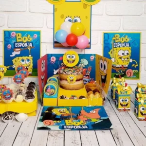 Arquivo de corte digital para festa na caixa no tema Bob Esponja nos formatos Studio e PDF para máquinas Silhouette ou tesoura, ideal para kits de aniversário compactos e personalizados de luxo.