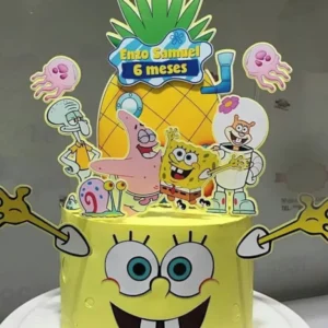 Arquivo de corte digital para topo de bolo tema Bob Esponja no formato Studio para máquinas Silhouette, pronto para imprimir e recortar com alta precisão.