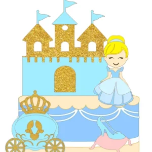 Arquivo digital tema Cinderela Azul no formato Studio para topo de bolo e topper de princesa para imprimir e recortar na Silhouette.