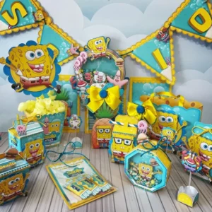 Arquivo para topo de bolo e itens de papelaria tema Bob Esponja nos formatos Studio, PNG e PDF, pronto para imprimir e recortar na Silhouette.