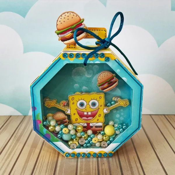 Molde de topo de bolo temático Bob Esponja nos formatos Studio, PNG e PDF para impressão em alta resolução e decoração de festas.