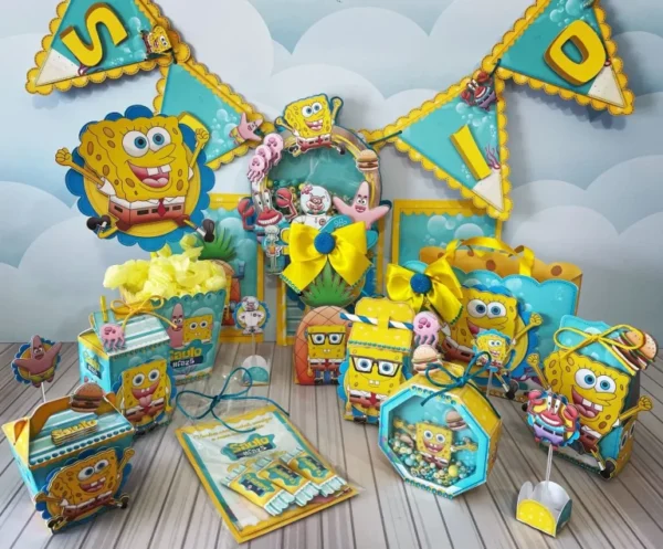 Arquivo para topo de bolo e itens de papelaria tema Bob Esponja nos formatos Studio, PNG e PDF, pronto para imprimir e recortar na Silhouette.