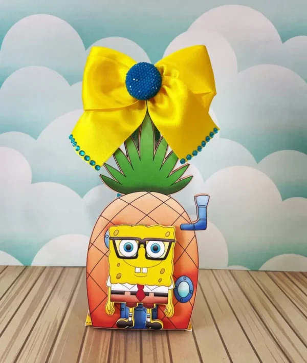 Arquivo de corte para caixas e decoração temática Bob Esponja nos formatos Studio, PNG e PDF, ideal para festas de aniversário de luxo.