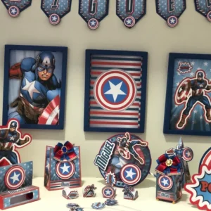 Arquivo de corte digital para topper de bolo e itens de decoração tema Capitão América nos formatos Studio e PDF para Silhouette.