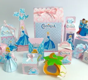 Arquivo digital tema Cinderela Luxo no formato Studio para topo de bolo e mimos de princesa para imprimir e recortar na Silhouette.