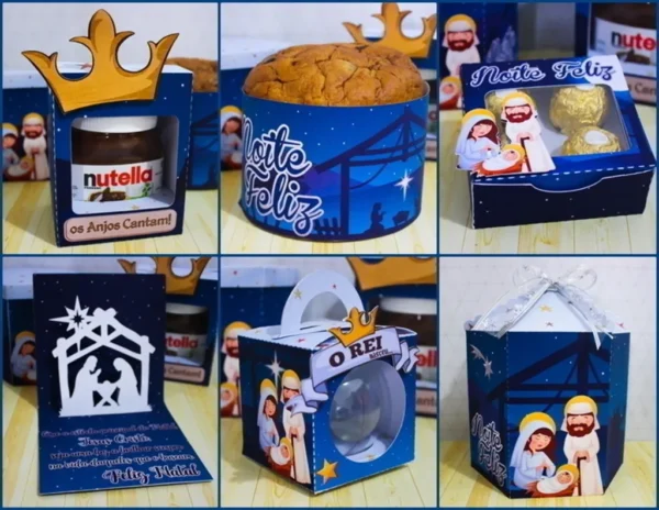 Conjunto de arquivos digitais tema Natal Religioso para imprimir e recortar no formato Studio para topo de bolo e enfeites de mesa.