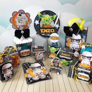 Molde de topo de bolo temático Star Wars nos formatos Studio, PNG e PDF para impressão em alta resolução e decoração de festas geeks.