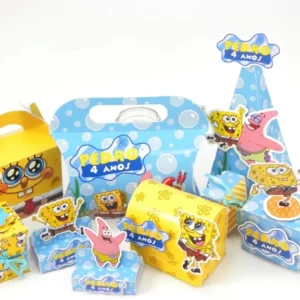 Arquivo de corte digital para festa de aniversário infantil tema Bob Esponja no formato Studio para máquinas Silhouette, ideal para decoração de festas e personalizados de luxo.