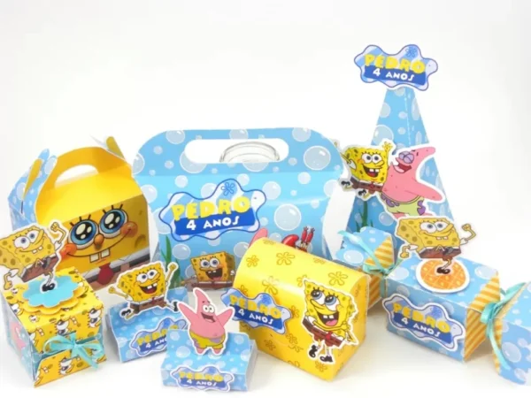Arquivo de corte digital para festa de aniversário infantil tema Bob Esponja no formato Studio para máquinas Silhouette, ideal para decoração de festas e personalizados de luxo.