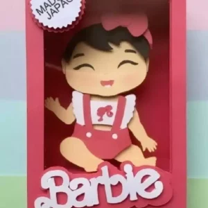 Arquivo de corte digital para caixa e boneca baby no tema Barbie, formato Studio para máquinas Silhouette, ideal para lembrancinhas de festas infantis.