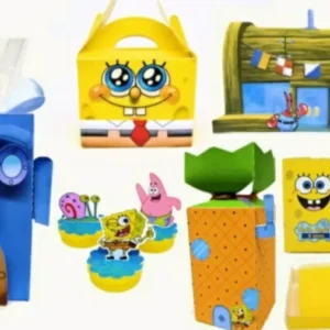 Arquivo de corte digital para caixinhas personalizadas tema Bob Esponja no formato Studio para máquinas Silhouette, ideal para lembrancinhas de festas infantis.