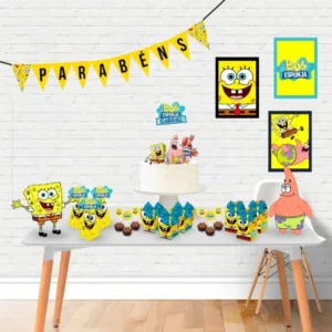 Arquivo de corte digital para centro de mesa tema Bob Esponja nos formatos Studio e PDF para máquinas Silhouette ou tesoura, ideal para decoração de festas infantis e aniversários.