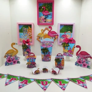 Arquivo digital para centro de mesa tema Flamingo nos formatos Studio e PDF para imprimir e recortar na Silhouette ou tesoura.