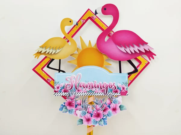 Conjunto de arquivos digitais tema Flamingo para centros de mesa para imprimir e recortar nos formatos Studio e PDF.