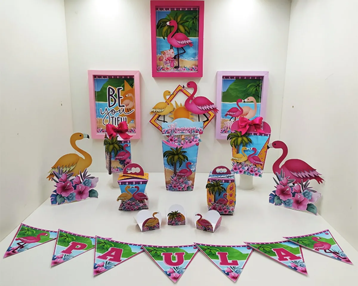 Arquivo digital para centro de mesa tema Flamingo nos formatos Studio e PDF para imprimir e recortar na Silhouette ou tesoura.