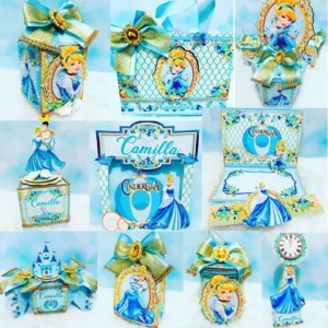 Arquivo digital tema Decoração de Aniversário Cinderela nos formatos Studio e PDF para topo de bolo e itens de festa para imprimir e recortar.