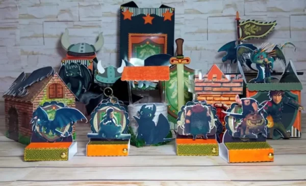 Arquivo de corte digital tema Como Treinar Seu Dragão nos formatos Studio e PDF para máquinas Silhouette ou tesoura, ideal para decoração de festas infantis.