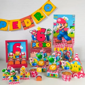 Arquivo de corte digital para topper de bolo e itens de decoração tema Mario Bros nos formatos Studio e PDF para Silhouette e tesoura.