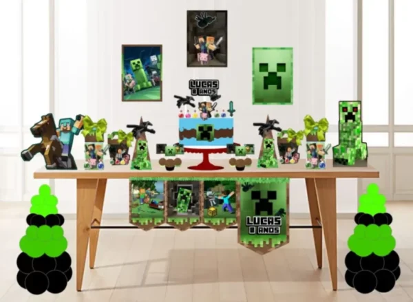 Arquivo de corte digital para decoração de festa Minecraft nos formatos Studio e PDF para máquinas Silhouette ou tesoura, ideal para personalizados de aniversário infantil.