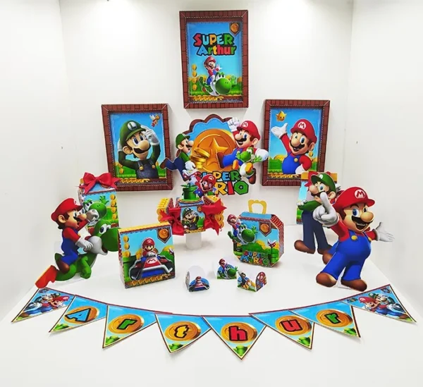 Arquivo digital tema Super Mario Luxo nos formatos Studio, PNG e PDF para decoração de festa personalizada para imprimir e recortar.