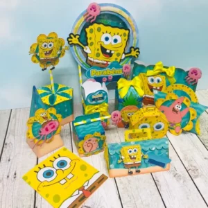 Moldes digitais de decoração tema Bob Esponja nos formatos Studio e PDF para impressão de alta resolução e personalizados de festas infantis.