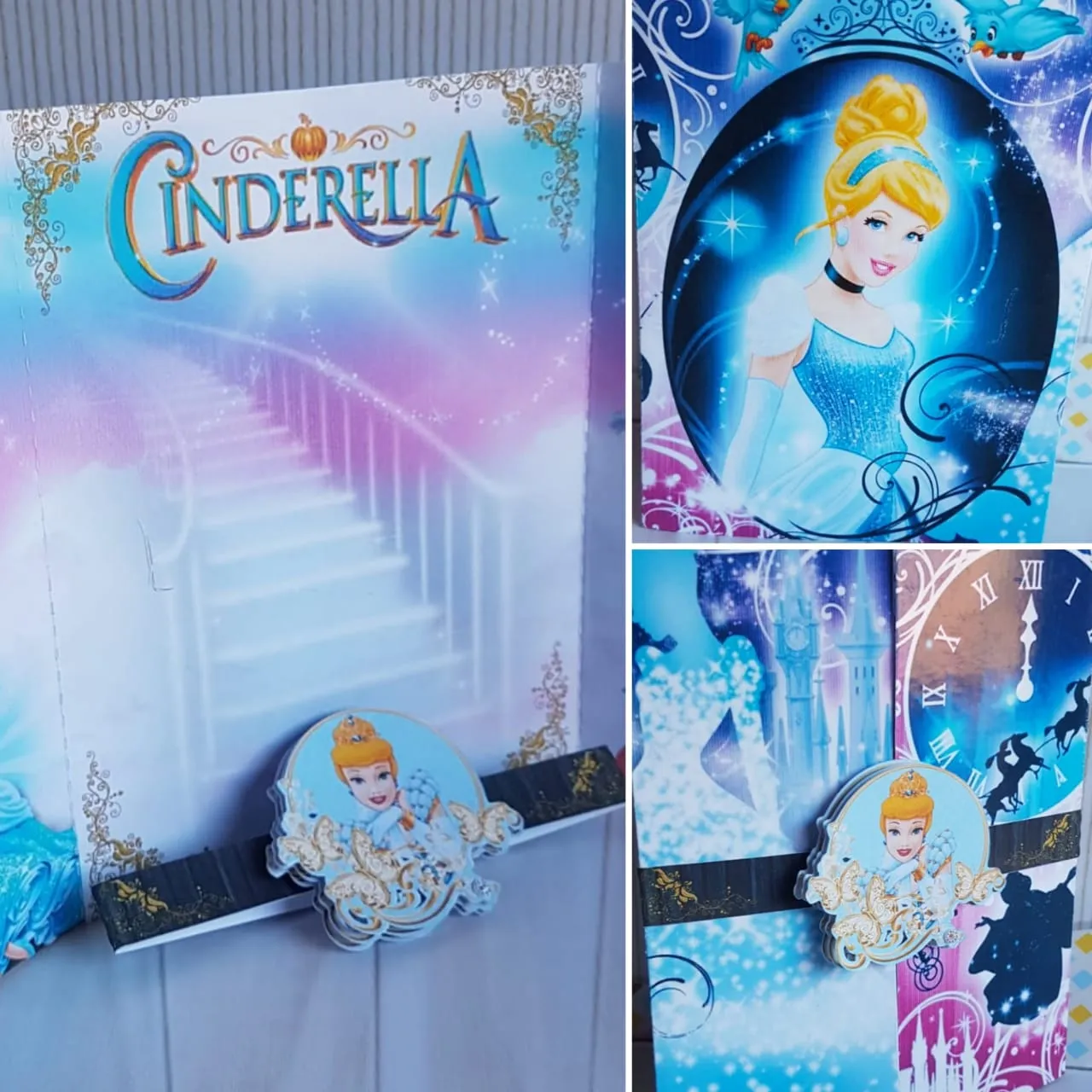 Arquivo digital tema Decoração de Aniversário da Cinderela nos formatos Studio e PDF para topo de bolo e itens de festa para imprimir e recortar.