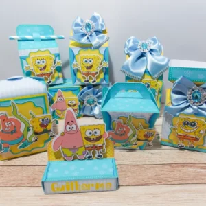 Arquivo de corte digital para decoração simples do Bob Esponja nos formatos Studio e PDF para máquinas Silhouette ou tesoura, ideal para festas em casa e personalizados práticos.