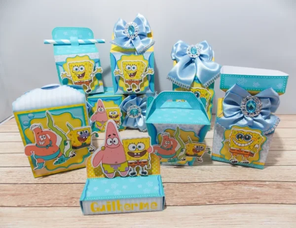 Arquivo de corte digital para decoração simples do Bob Esponja nos formatos Studio e PDF para máquinas Silhouette ou tesoura, ideal para festas em casa e personalizados práticos.