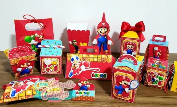 Arquivo digital tema Super Mario nos formatos Studio e PDF para decoração de festa de aniversário para imprimir e recortar na Silhouette.
