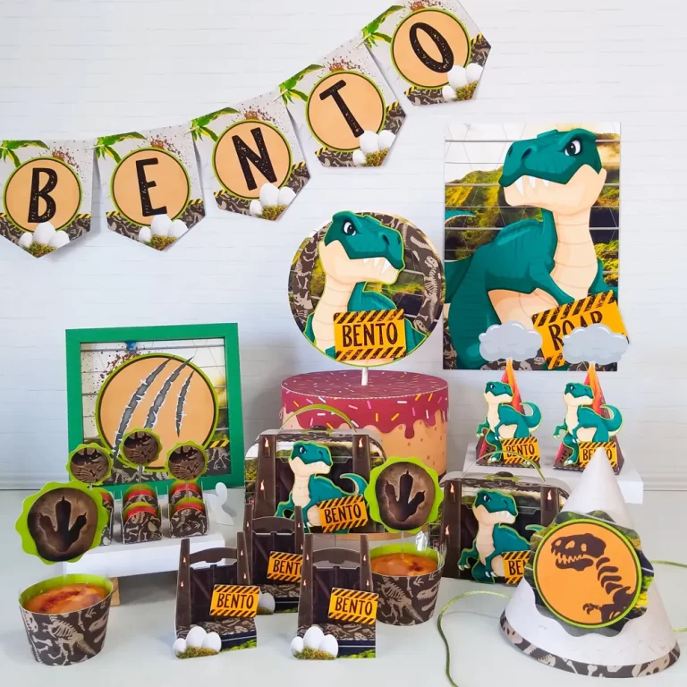 Molde de topo de bolo temático Dinossauro Rex para festa infantil nos formatos Studio e PDF para impressão em alta resolução.