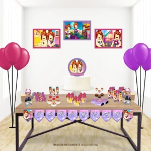 Arquivo digital tema Roblox para meninas nos formatos Studio e PDF para topo de bolo e itens de festa para imprimir e recortar na Silhouette.