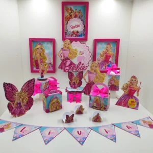 Moldes digitais de lembrancinha Barbie Simples nos formatos Studio, PNG e PDF para impressão de alta resolução e personalizados de festas rápidos.