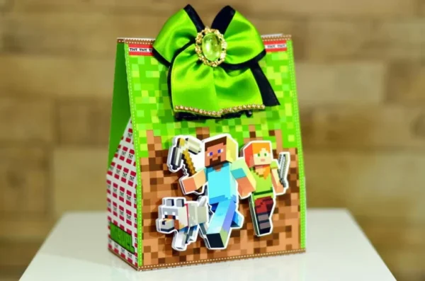 Arquivo de corte digital tema Minecraft nos formatos Studio e PDF para máquinas Silhouette ou tesoura, ideal para lembrancinhas de festas infantis.