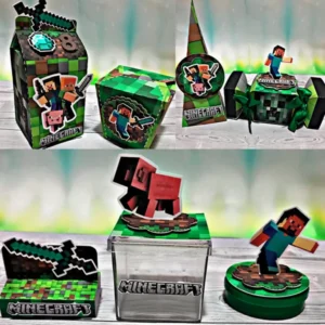 Arquivo para topo de bolo e itens de aniversário Minecraft no formato Studio, ideal para recortar na Silhouette e decorar festas temáticas.