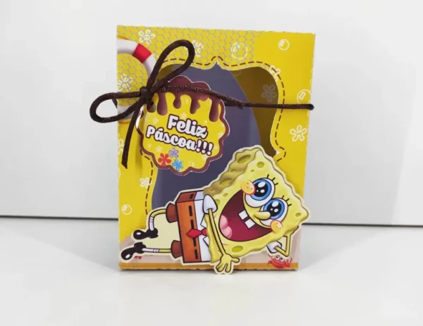 Arquivo de corte para caixa de Páscoa temática Bob Esponja nos formatos Studio, PNG e PDF, ideal para brindes e festas de luxo.