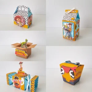 Conjunto de arquivos digitais tema Toy Story para aniversário para imprimir e recortar nos formatos Studio, PNG e PDF.
