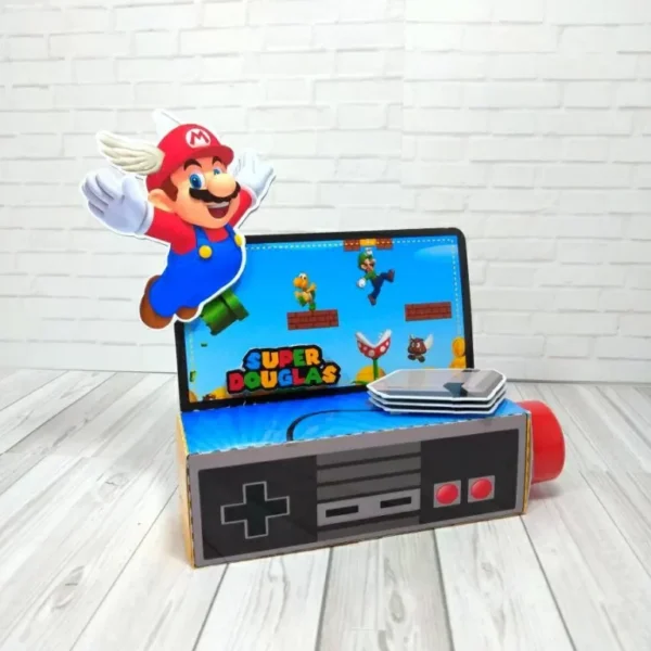 Arquivo digital para festa tema Mario Bros nos formatos Studio e PDF para topo de bolo e itens de decoração para imprimir e recortar.