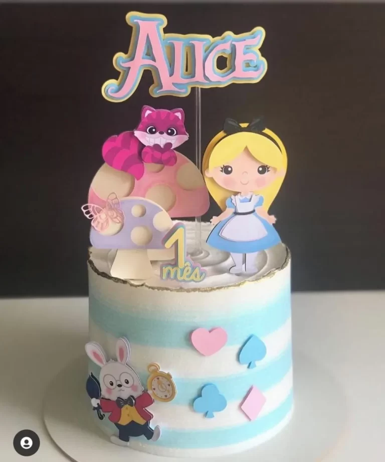 Arquivo de corte digital para topo de bolo tema Alice no País das Maravilhas no formato Studio para máquinas Silhouette, pronto para imprimir e recortar com alta precisão.