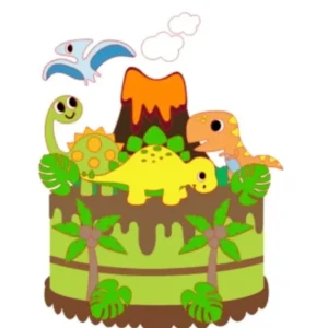 Arquivo de corte digital para topo de bolo no tema Dinossauro infantil no formato Studio para máquinas Silhouette, ideal para decoração de festas e aniversários.