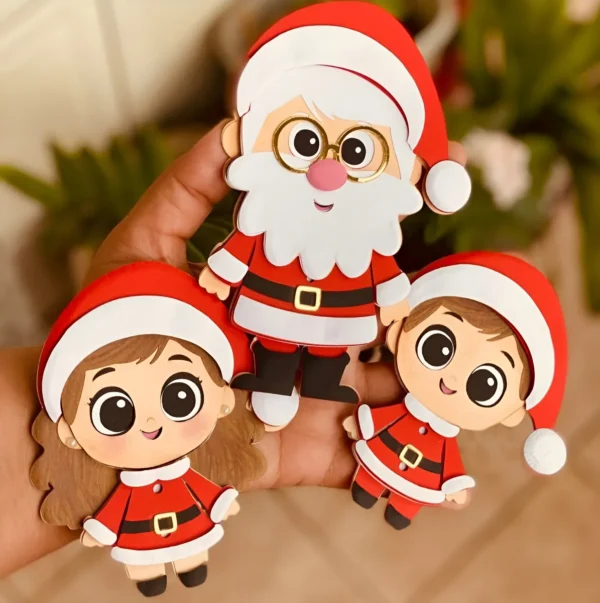 Arquivo digital tema Papai e Crianças Noel no formato Studio para topo de bolo e topper natalino para imprimir e recortar na Silhouette.