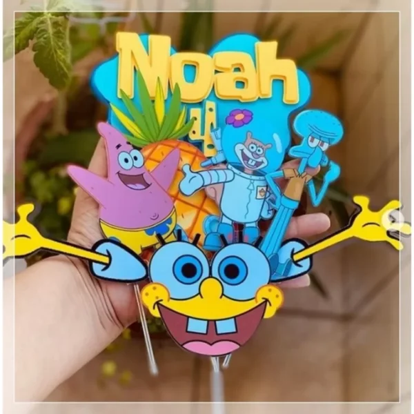 Arquivo de corte digital para topper de bolo tema Bob Esponja no formato Silhouette Studio, pronto para impressão e corte em máquinas de alta precisão.