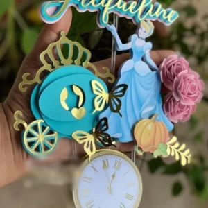 Arquivo digital tema Cinderela Luxo no formato Studio para topo de bolo e topper de princesa para imprimir e recortar na Silhouette.